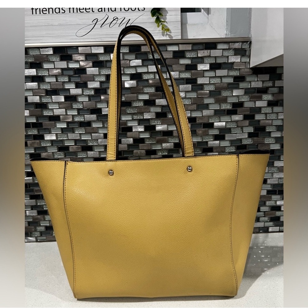 Tahari Yellow Tote with Chain Detail and Structured Design - Picture 6 of 11